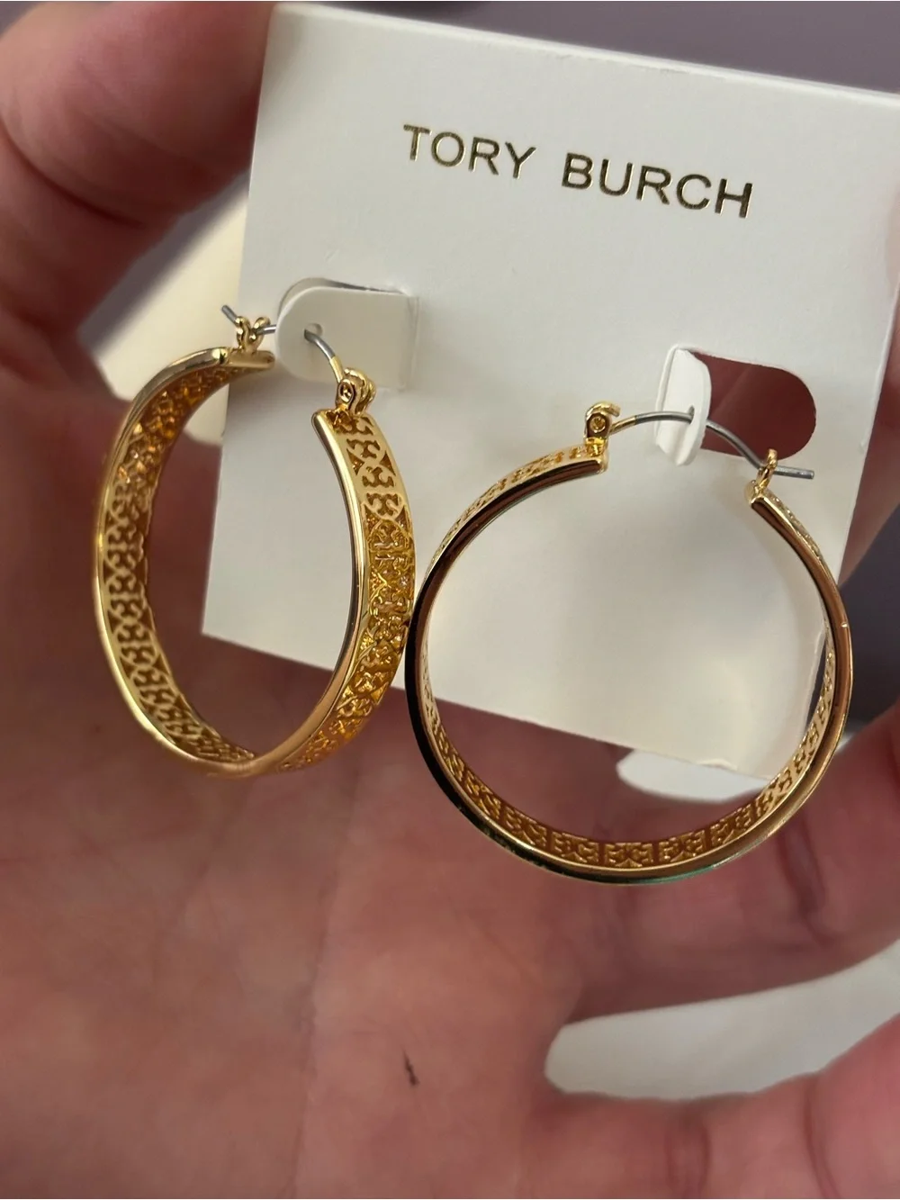 Tory Burch Large Gold Filigree Hoop Earrings